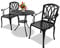 Homeology POSITANO Garden & Patio Table & 2 Large Chairs with Armrests Cast Aluminium Bistro Set - Black