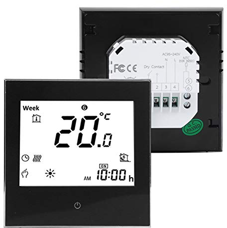 Termostato ambiente riscaldamento, controllo riscaldamento centralizzato intelligente, cronotermostato ambiente digitale programmabile settimanale con touchscreen LCD, bianco/nero 3A(Nero)