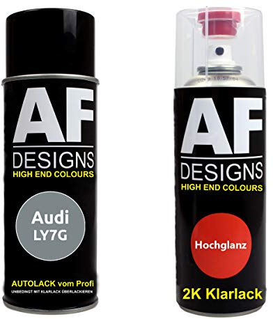 Autolack Spraydose Set für Audi LY7G Quarzgrau Metallic 2K Klarlack Basislack Sprühdose Spraydosen 2x400ml