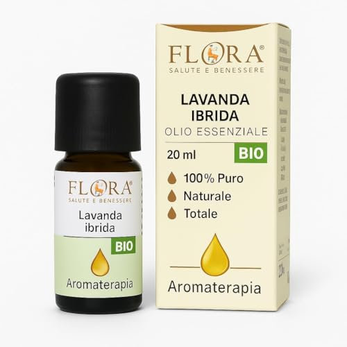 FLORA Olio Essenziale Lavanda Ibrida BIO-CODEX 20 ml – 100 % Puro da Lavandula hybrida, Profumo Rilassante & Purificante, Integratore Alimentare, Diffusore, Massaggi, Cosmesi DIY