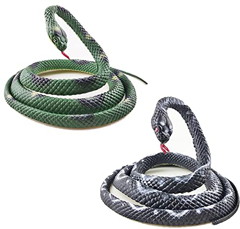 Sonwaha Gummischlange 2PCS 135cm Realistische Schlange Spielzeug Gefälschte Gummischlangen für Garten Requisiten um Vögel zu Erschrecken Halloween Streich Spielzeug(Schwarz+Grün)