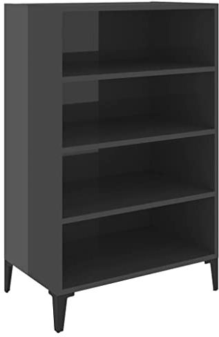 vidaXL Sideboard Bücherregal Standregal Beistellschrank Regal Bücherschrank Schrank Highboard Kommode Anrichte Hochglanz-Grau 57x35x90cm Holzwerkstoff