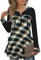 Gaharu V-Neck Freizeit Loose Fit Tunika Damen Winterpullover Zipper Kariert Frauen Tshirt Longsleeve Damenpulli Winter Schicke Große Größen Sweater Langarmkleid Dicke Modern Vintage Türkis Kariert, XL