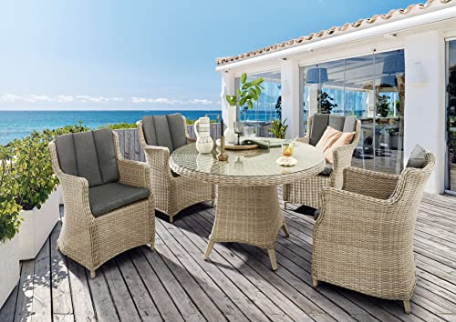 Destiny Sitzgruppe Luna 4X Sessel + Tisch Ø120x75cm, Natur meliert
