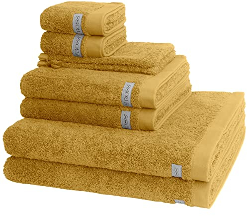 Ross - 8 teiliges Frottier-Set - Sinfonie (2 X Wasch- 2 X Gäste- 2 X Dusch- 2 X Handtuch im Set) - 500 g/m2 - Baumwolle - Walkfrottee - saugstark - weich und flauschig - Senf