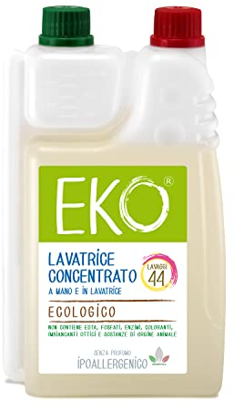 Eko Detersivo Lavatrice liquido - 44 Lavaggi 1.1L, Ipoallergenico Senza Profumo, Concentrato Ecobio