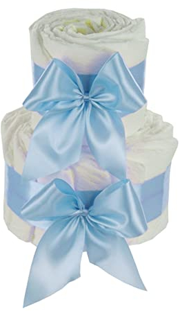 Gâteau de couches à personnaliser soi-même | Cadeau de naissance pour garçon fille neutre (2 étages, bleu)