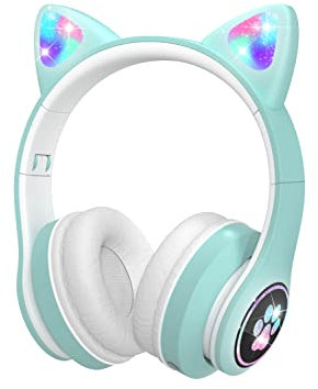 VuyKoo Bluetooth Casque Audio Enfants avec HD Microphone/Lumières LED, Ecouteurs Enfants du Volume Limité 85dB, Son Stéréo Casque Audio Enfants pour Smartphone,iPad,Tablet,Kindle,Ecole (Vert)