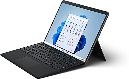 Microsoft - Pack Surface Pro 8 (Windows 11, écran tactile 13'', 8 Go RAM, 256 Go SSD, Intel Core i5) Ordinateur Portable Platine + Clavier AZERTY Noir avec emplacement stylet