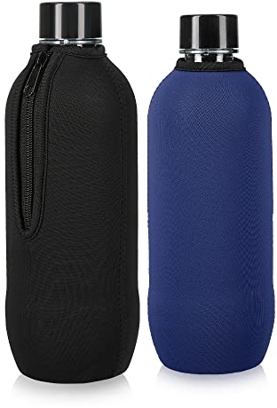 kwmobile 2X Rafraîchisseur de Bouteilles Compatible avec SodaStream - Lot de refroidisseurs Bouteilles en néoprène - pour Carafe en Verre de 0,615L - Noir-Bleu