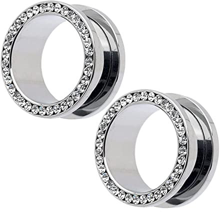 Lieson Tunnel Expander Ohr Stretching Set 5mm, 2 Stück Flesh Tunnel Edelstahl Set Rund mit Weiß Zirkonia 4G Tunnel Silber