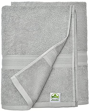 leevitex® Handtuch-Set, flauschig und saugstark, 2 Duschtücher, 70 x 140 cm, Qualität 500 g/m², 100% Baumwolle - Silber