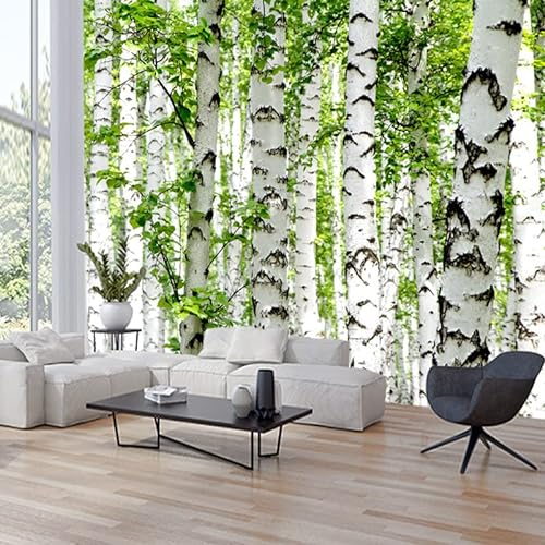 KEYESMINER Vlies Fototapete Grüne Birke Landschaft 3D Effekt Vlies Tapeten Wandtapete XXL Moderne Wanddeko Wohnzimmer Schlafzimmer Büro Flur 400 cm B x280 cm H