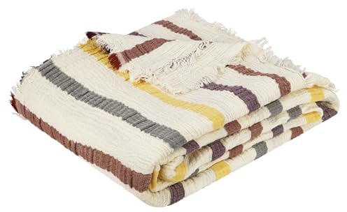 BOHORIA® Musselin Kuscheldecke (warm 4-lagig) „Linea“ extra groß 230x230cm | 100% Baumwolle | Überwurf für Sofa, Sessel & Bett | Kuscheldecke Sofadecke Wohndecke (230x230cm, Linea) (Terra)