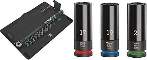 Wera 05075681001 Click-Torque C 3 Set 2 Drehmomentschlüsselsatz, 11-teilig & 05004595001 Wheel Impaktor C Set 1, Steckschlüsseleinsatz-Satz, 1/2-Antrieb, 3-teilig