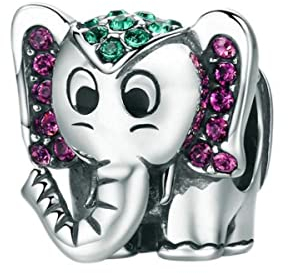 BEEUVIP Damen Elefant Charm Anhänger für Armband 925 Sterling Silber Geburtsstein Charms Beads passend für Armband