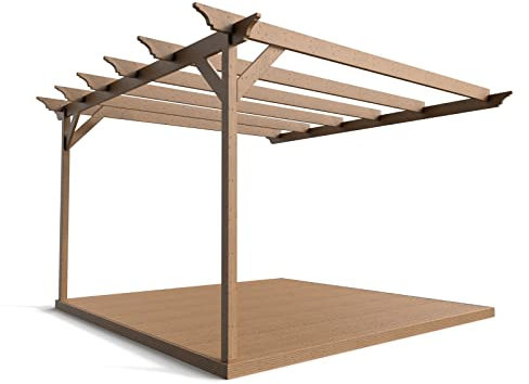 Wall mounted pergola and decking complete diy kit (3m x 3m Orchid design, Rustic brown finish)