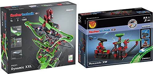 fischertechnik 544619 Kugelbahn Dynamic XXL – Bausatz für Kinder ab 9 Jahren & 544618 Kugelbahn Dynamic XM – Bausatz für Kinder ab 8 Jahren, Lernspielzeug mit Flexschienen und Trampolin