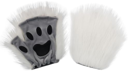 hbbhml Kunstpelz Pfote Handschuhe Flauschige Katze Krallen Halloween Weihnachten Party Karneval Kostüm Cosplay Zubehör für Mädchen Frauen