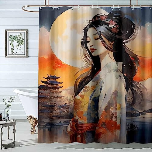 JOSUE rideau douche Orange Rideau de Bain Tissu Polyester Anti Moisissure Imperméable Lavable Rideau Salle de Bain avec 12 Crochets pour Baignoire - 180x200cm
