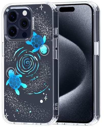 MOSNOVO Case for iPhone 15 Pro, [Buffertech 6.6ft Military-Grade Drop Protection] [Anti Peel Off Tech] Clear TPU Bumper Phone Case Cover Design - Space Turtle