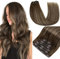 RUNATURE Echthaar Extensions Clip Balayage Braun Blond 35cm 7Pcs Extensions Echthaar Clip Glatt Echte Haare Clip in Extensions Echthaar Balayage Braun Ombre Blond Haarverlängerung 120g #4/27/4