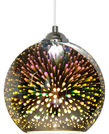 TPWEWRX Bunte 3D Glas Pendelleuchte E27 Runder Lampenschirm Nordic Fireworks Leuchte Moderne Multicolor Deckenleuchten Hängelampen Höhenverstellbar für Wohnzimmer Esszimmer (Silver,7.8in)