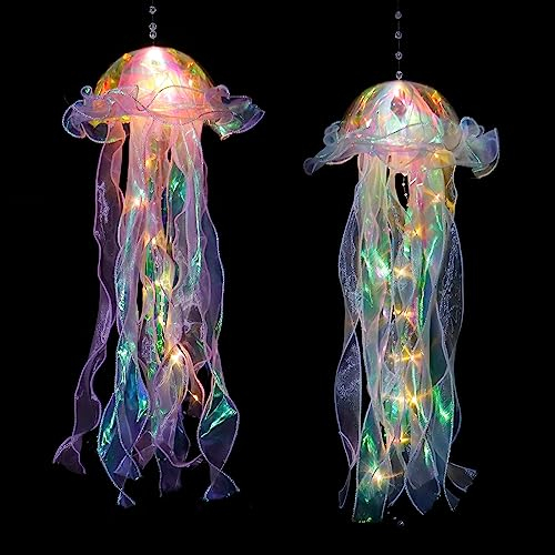 UXORSN 2 Stück glitzernde schillernde Quallen hellblau lila Meerjungfrau Quallen Lampe unter dem Meer Meerjungfrau Weihnachten hängende Dekoration Quallen Laternen Geburtstagsgeschenke Mädchen