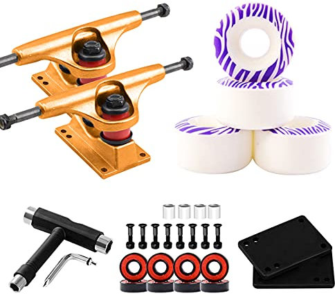 KhUKhu Skateboard-Truck – Skateboard-Standard-Trucks, 2 Stück Skateboard-Truck mit Skate-RAD-Riser-Pad-Lager-Zubehör (Gold-Weiß-Lila)