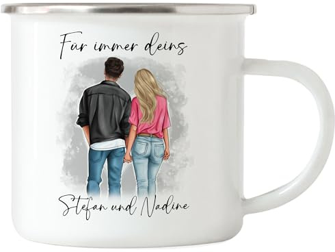 Kiddle-Design Pärchen Emaille Tasse Personalisiert Paar Valentinstag Jahrestag für Sie und Ihn Geschenk Partner Freund Freundin Liebesgeschenke