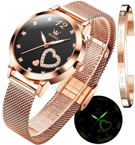 OLEVS Femmes Montres Coffret Cadeau avec Bracelet Or Rose Dames Minimaliste Simple léger Casual analogique Montre à Quartz imperméable à l'eau Deux Couleurs