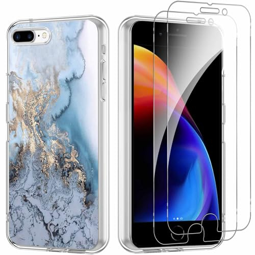 Yoedge Handyhülle für iPhone 7 Plus/8 Plus 5,5'' Hülle mit 2 Stück Schutzfolie Schutzglas, Aesthetic Design Mädchen Muster Klare Schutzhülle, Dünne Silikon Transparent Hülle für iPhone 8 Plus, Marmor