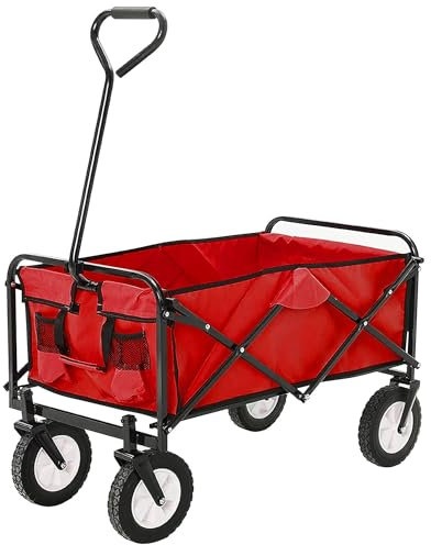 JupiterJX Folding Trolley With Wheels, Collapsible Festival Cart For Camping, Garden, Beach, Outdoor, Picnic, Transport 80KG Capacity, Portable Shopping Wagon Utility Cart Red