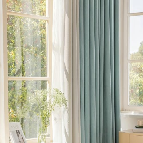 Ayoiow Verdunkelungsvorhänge Jugendzimmer, Verdunkelungsvorhang Thermo Mit Ösen, Chenille Verdunkelungsvorhang 2Er Set, Blau, 132X115CM