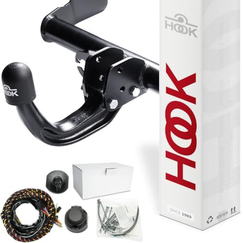 HOOK Anhängerkupplung starr kompatibel mit Volkswagen VW Caddy-Caddy Live-Maxi 12.2004-08.2020 + 7-polig fahrzeugspezifischer Elektrosatz