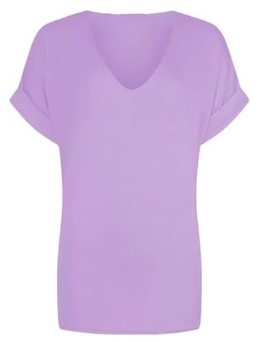FAIRY TRENDZ LTD Damen-Oberteil, Übergröße, V-Ausschnitt, Baggy, Übergröße, Fledermausärmel, lässiges T-Shirt, Größen 36-54, Flieder, 46-48