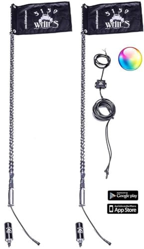 5150 Whips Crazy Bright Crazy Strong Lot de 2 fouets à changement de couleur LED contrôlés par Bluetooth 187 Style Musique/Son 0,9 m