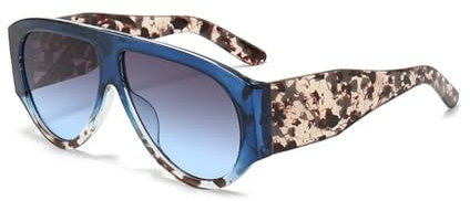 OSAGAMA Vintage Übergroße Sonnenbrille Ovale Pilot Brille Oversized Sunglasses für Damen Herren Schwarz (Blau Tortoise)