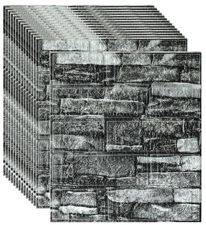 3D Wandpaneele Selbstklebend 35x39cm DIY Wasserfest Wandfliesen Steinoptik Ziegel Tapete Schaumstoff Wandaufkleber für Küchen Wohnzimmer Badezimmer Wanddeko (Schwarzer Stein, 36 Stück)