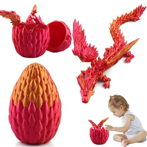 3D Gedrucktes Drachenei mit Drache, Geheimnisvolles Drachenei Spielzeug, Kristall Drache Im Ei Drachen Figuren, Realistische Geheimnisvolle Drachen Spielzeug,Ewegliche Gelenke Drache mit Ei (rot)