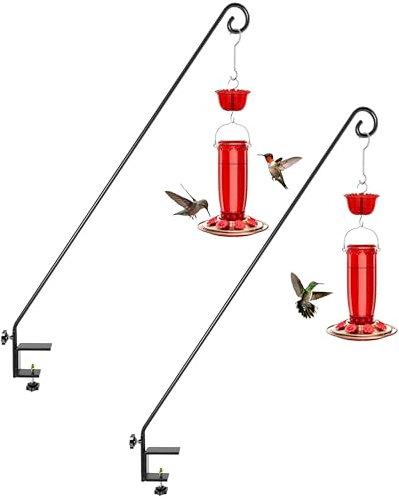 iBorn Deck Hook for Bird Feeder Outdoors Hanging, Hummingbird Feeder Hanger for Deck Railing, Squirrel Proof Shepherd Hook, Rotatable for Refilling, Wrought Iron Solid Wire, 40 Inch, Pack of 2, Black