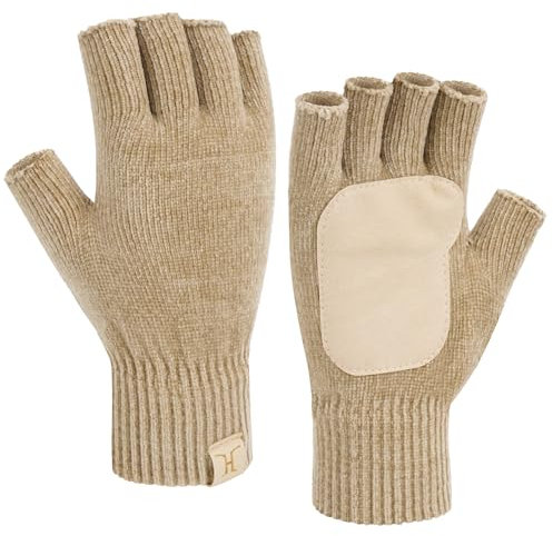 Bequemer Laden Winter Fingerlose Handschuhe Damen Herren Chenille Warm Winterhandschuhe Strickhandschuhe Rutschfeste Fingerhandschuhe Ohne Fingerkuppen Geschenk, Khaki