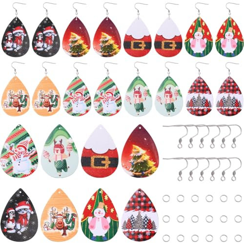 SUNNYCLUE 1 Box 8 Pairs Christmas Leather Earring Kit Winter Xmas Tree Charm Christmas Tree Charms Santa Claus Reindeer Snowman Charm for Jewellery Making Kits Adult DIY Dangle Earrings Supplies