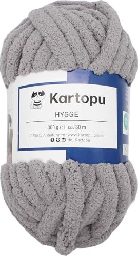 Hygge Chunkygarn - zum Finger stricken und Handstricken - 100% Polyester, Superweich, Voluminös - für Decken, Teppiche, Haustierbetten, Taschen - 300gr Knaul (grau)