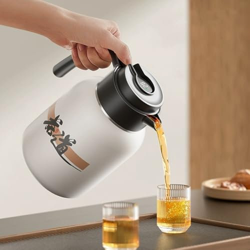 LEIYTFE Vakuumisolierter Wasserkocher Aus Edelstahl Thermische Teekanne Und Kaffeekaraffe, Zum Warmhalten, Doppelwandige Isolierkanne Mit Henkel, Getränkespender(Orange,1.2L)
