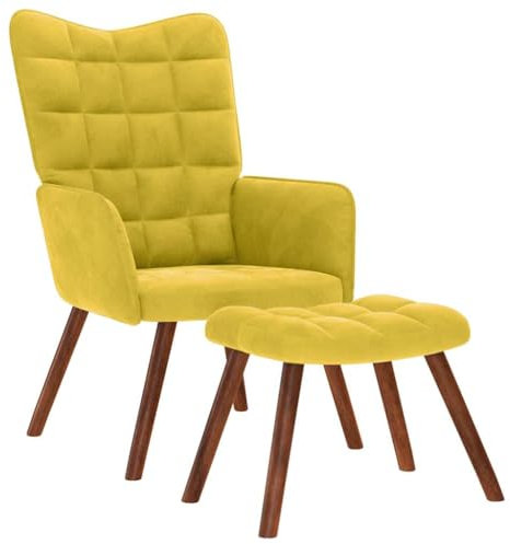 vidaXL Relaxsessel mit Hocker Gelb Samt, Sessel, Loungesessel, Wohnzimmersessel, Relaxsessel, Samtsessel, Velvetsessel