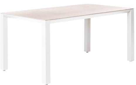 Dehner Gartentisch Palermo, bis zu 8 Sitzplätze, 160 x 74 x 90 cm, Aluminium pulverbeschichtet/Stein, weiß