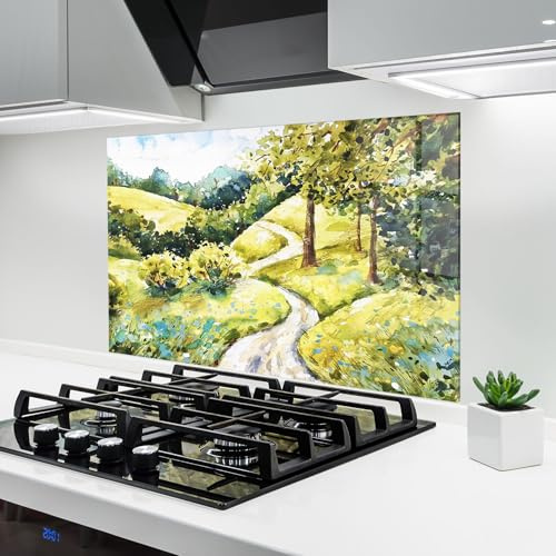 ARTHUB® Küchenrückwand aus Glas 50x70 cm, 4mm ESG | Spritzschutz, Glasplatte, Herdspritzschutz, Wandschutz für Herd, Hartglas, Landschaften, Frühling, Fresh Spring View