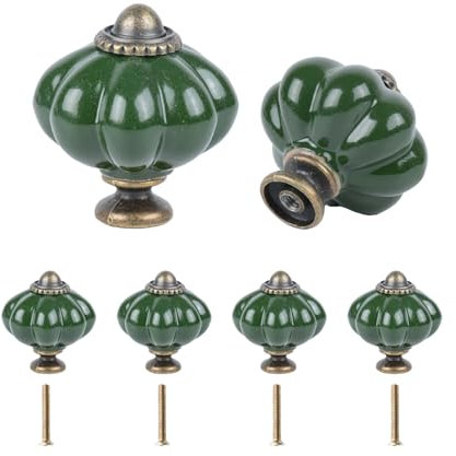 Henrrida 12 PCS Ceramic Knobs,Knob for Cupboards Draws,Retro Pumpkin Cabinet Handles,Drawer Knobs,Equipped with Installation Screws, Green