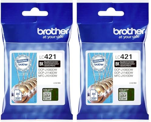 Brother LC421BK LC-421BK Tintenpatrone – Schwarz für DCP-J1050DW, DCP-J1140DW, MFC-J1010DW (Packung mit 2)